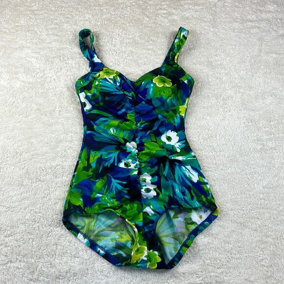 Maxine of Hollywood ruched front one piece swimsuit, size 10 - Picture 1 of 10